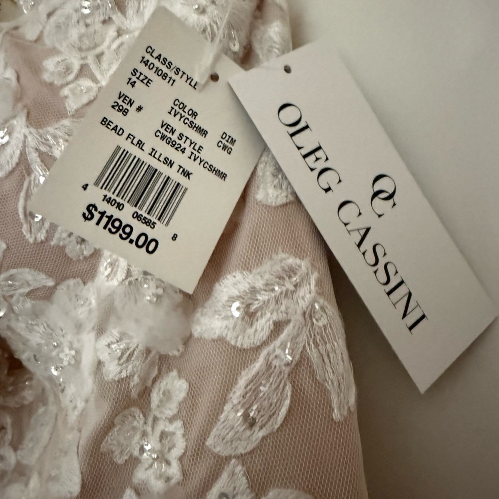 Oleg Cassini Blush and White Lace Gown